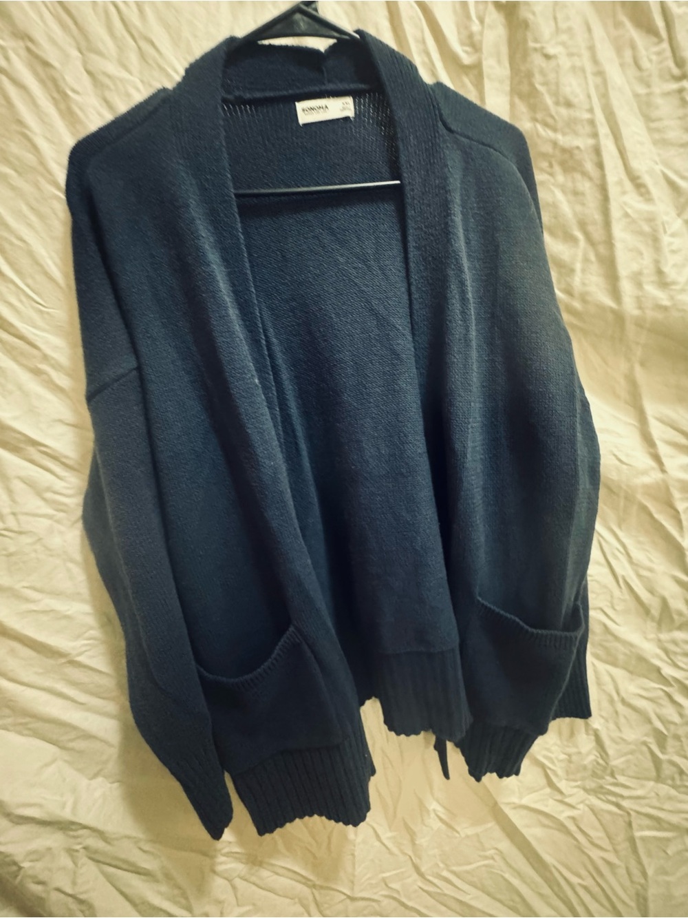 Navy Open-Front Pocket Sweater Cardigan
